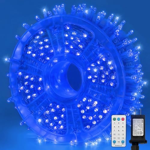 LAMPHOME 165FT 500 LED Blue Christmas Lights,16 Modes Connectable Fairy String Lights, Plug in Indoor Outdoor Blue Lights for Xmas Tree, Party, Garden, Hanukkah, Independence Day Patriotic Patio Decor by ULL