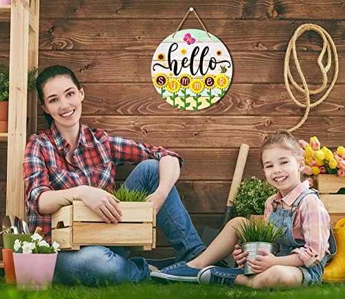 PETCEE Hello Summer Door Sign - 11.5"Farmhouse Sunflower Front Door Decor Welcome Hanger Wreaths for Home Office Summer Hanging Sign Wall Decorations Reusable Seasonal Sign for Kitchen Classroom Porch - Image 2