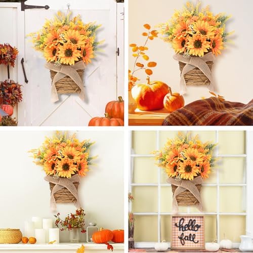 Dolicer Door Hanger Basket Wreath 15.7 Inch Hanging Sunflower Wreaths - Image 4