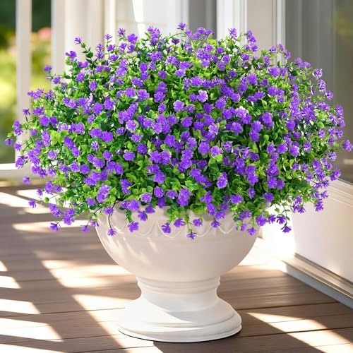 Yastouay Artificial Flowers for Outdoors UV Resistant, 34 Bundles Purple Realistic Fake Outdoor Flowers Fake Plants, Faux Flowers for Outdoor Planters Front Porch Garden Window Box Farmhouse Decor by Yastouay