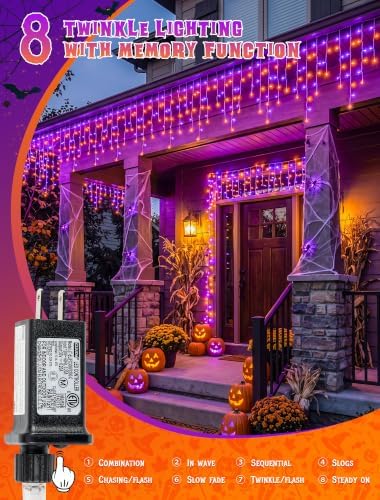 Halloween Icicle Lights Outdoor,300 LED Purple and Orange Lights - Image 4