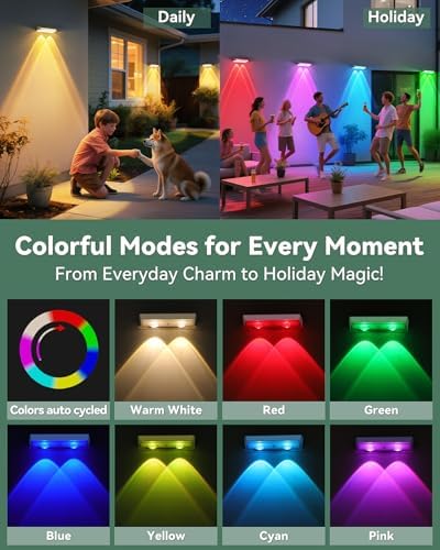 Fence Lights Solar Powered 12 Pack, 7 Fixed Colors & Color Changing Solar Fence Lights Outdoor, IP65 Waterproof Backyard Decoration for Patio, Deck, Pool, Step - Image 3