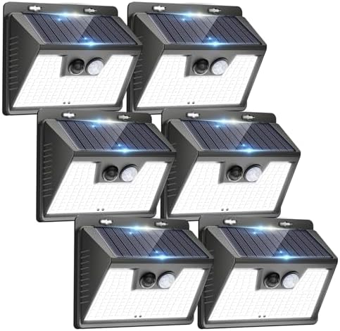 Peasur Solar Lights Outdoor Motion Sensor, 6 Pack 140 LED Solar Powered Fence Light Waterproof, 3 Modes Security Wall Lighting for Outside Yard Deck Garden by Peasur