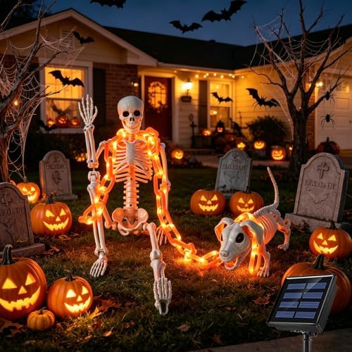 3Ft Skeleton & Dog Skeleton with Light Chain, Outdoor Halloween Decorations - Image 5