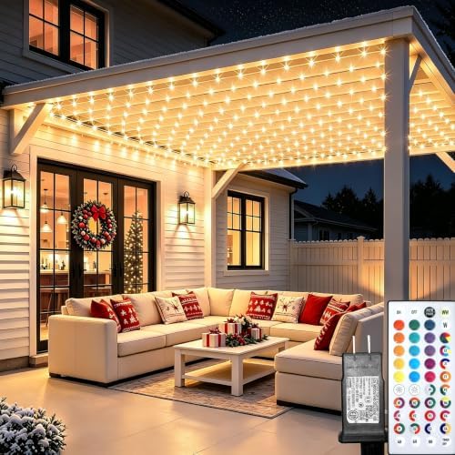 Lovelite 10ft x 10ft Net Lights Outdoor, 240LED 35 Colors Changing Gazebo Net Lights Clear Wire, Connectable Hanging Fairy Lights Plug in for Patio Pergolas Halloween Christmas Wedding Party Decor by Lovelite