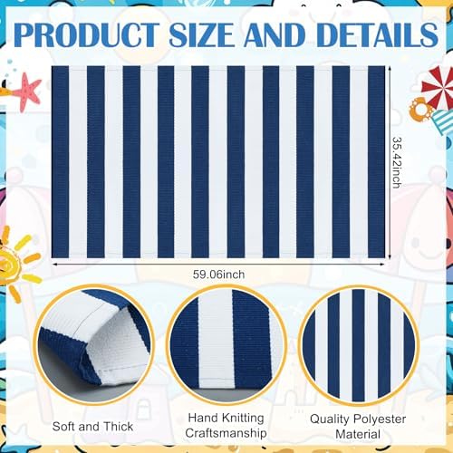Duraaamo Nautical Navy White Stripe Rug 3' X 5' for Larger Doorway Decor - Image 3