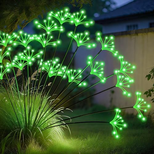 JJGoo Solar Garden Lights, New Upgraded 2 Pack Solar Swaying Starburst Light, Waterproof Fireworks Outdoor Lights, Yard Patio Pathway Decoration, Green by JJGoo