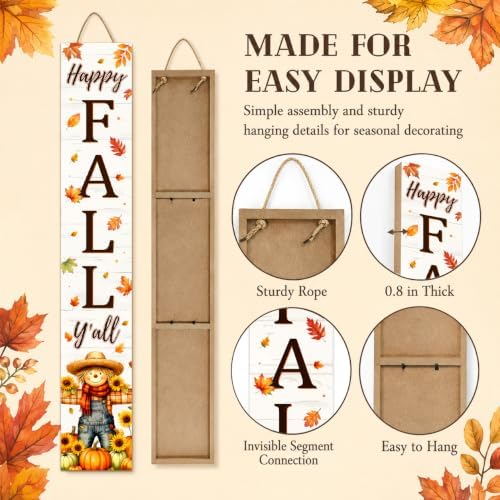 Fall Welcome Sign for Front Door, 47'' Brown Wooden Porch Sign Large Warm Greeting Door Sign Farmhouse Vertical Porch Sign Rustic Standing Welcome Yard Signs for Patio Outdoor Indoor Garden - Image 5