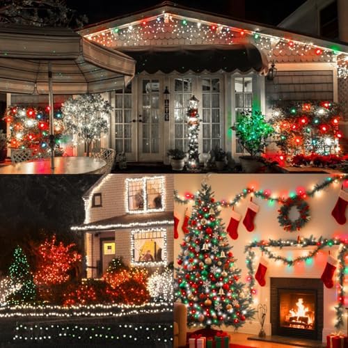 LAMPHOME Red Green White String Lights, 65.3ft 200 LED Christmas String Lights, Mini Fairy Starry Plug in with16 Modes for Outdoor Xmas Tree Wedding Party Decoration - Image 5