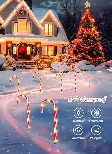 Brightown 20 Packs Solar Candy Cane Lights Outdoor Pathway, 8 Modes LED Outdoor Candy Cane Decorations Yard Lawn Driveway Walkway Sidewalk Christmas Decorations Outside - Image 3