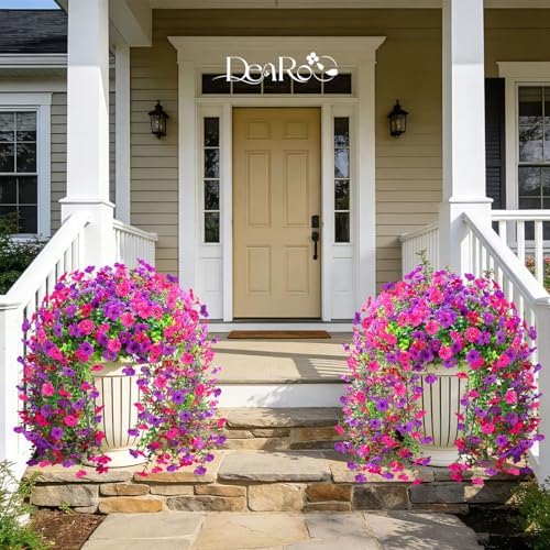 Artificial Fake Hanging Flowers for Outdoors 2PCS(Purple Hot Pink) - Image 5