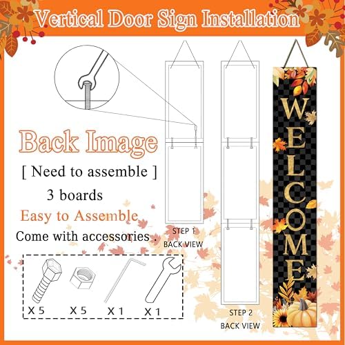 Fall Wooden Porch Sign 47" Autumn Pumpkin Maple Leaf Front Door Welcome Sign Vertical Standing Sign For Garden Home Yard Farmhouse Thanksgiving Decor - Image 3