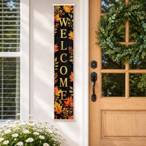 Fall Maple Leaf Welcome Porch Door Banner Wall Decorations 8x47 - Image 2
