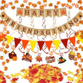 HAPPY FRIENDSGIVING Burlap Banner Paper Triangular Bunting Maple Leaf Pumpkin Turkey Garland for Thanksgiving Day Welcome Autumn harvest Party Decorations by Famoby