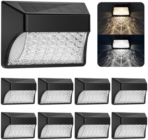 Solar Fence Deck Lights Outdoor 8 Pack, Solar Step Lights Dusk to Dawn Warm White/Cool White, Solar Powered LED Lights Decor for Outside Stair Step Yard Patio Waterproof (Black) by NACINIC
