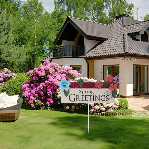 Spring Decor Outdoor Spring Greetings Flower Metal Garden Stakes Decorative Colorful Floral Welcome Sign Yard Art Garden Decorations for Home Outside Lawn Porch Backyard Walkwa - Image 2