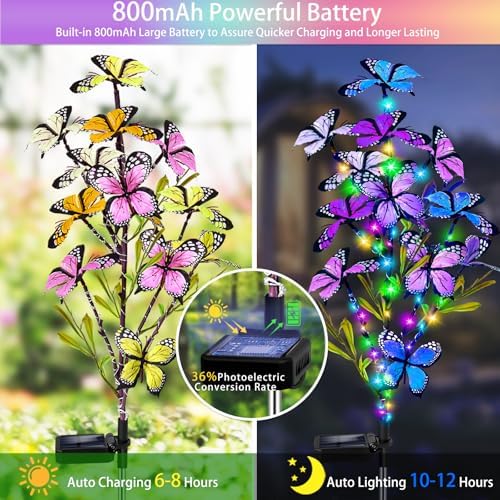 MRHEPHAESTUS Solar Garden Lights Outdoor Waterproof, 6 Pack Solar Butterfly Lights with 60 LED 12 Butterfly Colorful Lighting for Garden Yard Lawn Outdoor Decor, Gift for Mom Women Mother's Day - Image 3