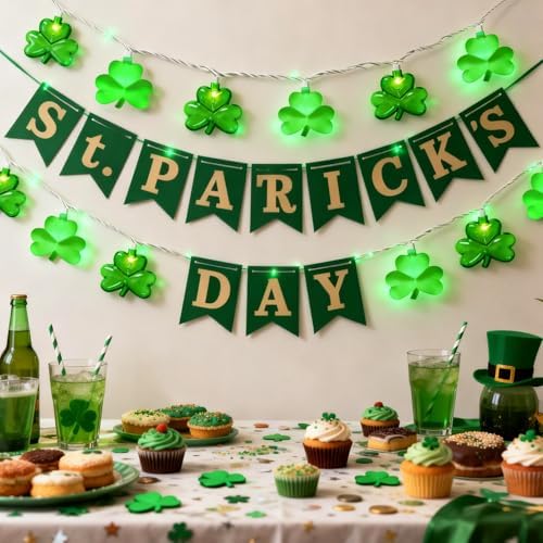 8.5Ft LED St Patricks Day Lights Shamrock Lights Plug in Lucky Shamrock String Lights Clover String Lights Outdoor Waterproof for St. Patrick's Day Decorations for Bedroom Home Garden Party, 0.48W - Image 2