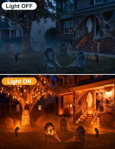 Halloween Orange Spot Lights Outdoor, 14 LED Landscape Lighting with US Plug, IP65 Waterproof Spotlights for Yard Garden Tree Porch Pathway Christmas Decor 2 Pack - Image 3