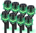8 Pack Solar Halloween Lights Outdoor, Flickering Flame Skull Torches, Waterproof Purple Solar Lights for Yard, Spooky Skull Pathway Lights for Halloween Outdoor Decorations (Green) by Unknown