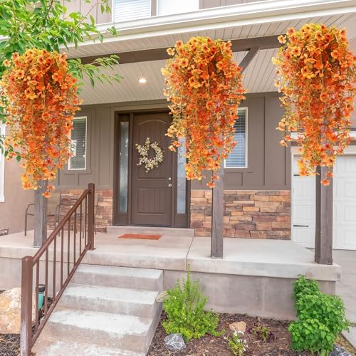 6 Pcs Fall Artificial Hanging Flowers Outdoor, Warm Color - Image 6