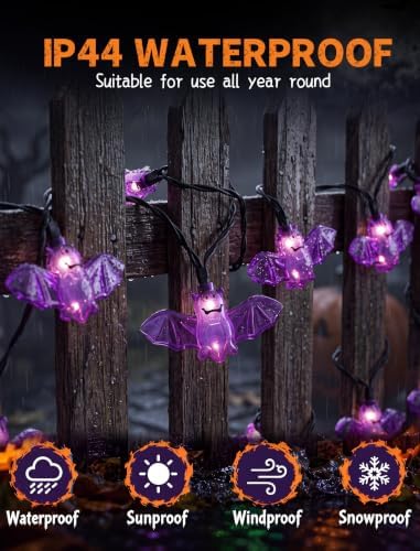 8.5Ft Outdoor Halloween String Lights with 10 Purple Bat Lights Plug in - Image 4