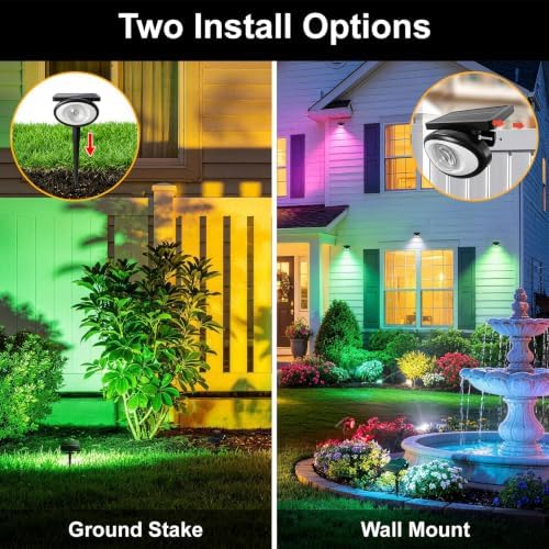 Solar Spot Lights Outdoor Waterproof, Multicolor 10Modes RGB Solar Tree Spotlight Bright Uplights for Halloween Christmas Decorations Outdoor,Landscape Lighting for Garden Yard Pathway(6Pack) - Image 5