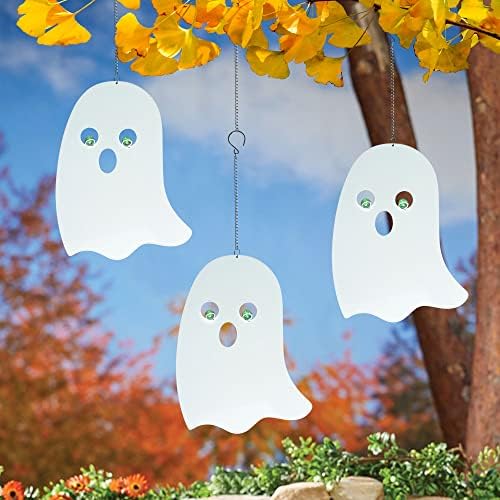 Halloween Glow in The Dark Metal Ghost Pendant Set of 3, Indoor Outdoor Hanging Decor Ornament - Image 3
