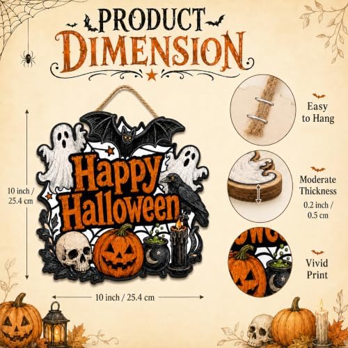 Halloween Door Decoration Sign, Halloween Pumpkin Bat Witch Wreath Front Door Hanger, Spooky Wooden Sign for Indoor Outdoor Yard, Home Decorations - Image 2