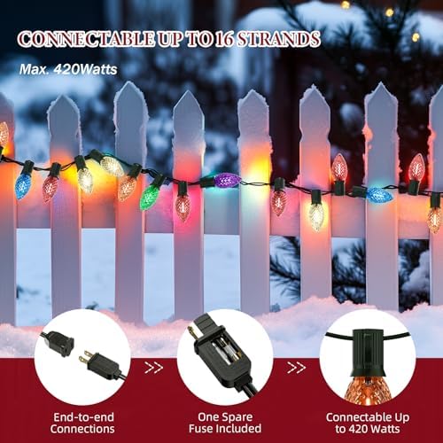 Kawaya Christmas Pathway Lights, Jumbo C9 Faceted Tree Lights 50FT 50 Bulbs - Image 6
