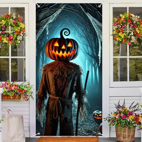 BlissYard Halloween Door Cover Scarecrow Forest 35x71 Inch Polyester - Image 4