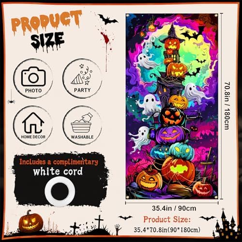 35.4" x 70.8" Halloween Door Cover, Haunted House Front Door Decor - Image 2