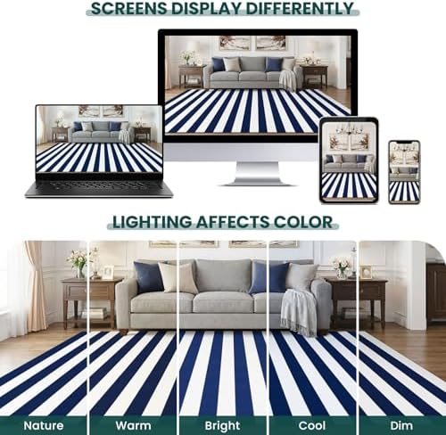 KOZYFLY Blue and White Area Rug 27.5x43 Inches Striped Front Door Rug - Image 6
