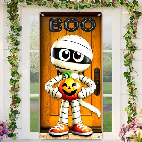 BlissYard Halloween Mummy Pumpkin Door Cover 35x71 Inch Polyester by BlissYard
