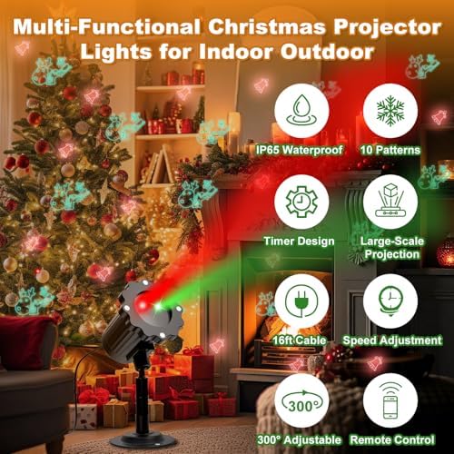Christmas Projector Lights Outdoor, Waterproof Christmas Decorations Led Lights Projector with Remote Control Timer Indoor Firefly Light for Xmas Yard Garden Holiday Party Home Decor Landscape Patio - Image 2