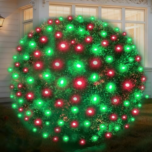LED Christmas Net Lights Outdoor, UL Certified, 144LED 6ftx6ft, Green Wire, Connectable Waterproof Mesh Light for Christmas Party, Yard, Shrubs and Bushes Decorations (Red&Green) by YGTCHNG