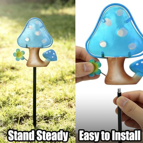 Mushroom Garden Stakes Set of 3 Metal Glass 10" Outdoor Yard Lawn Decor - Image 3