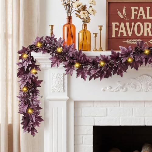 Ghrdopy 6Ft Fall Garland with 30 Lights & Timer Mantle Decor - Image 5