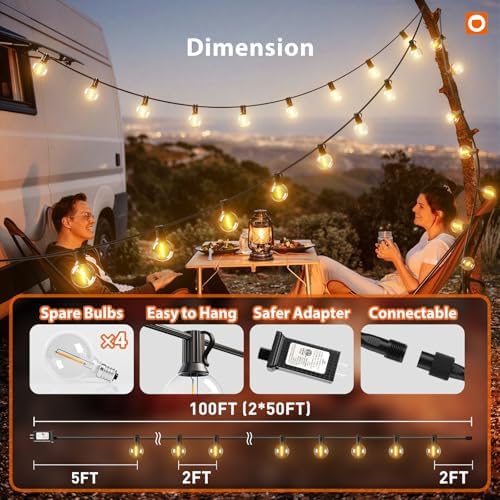 addlon Outdoor String Lights 100FT G40 with Remote 54 LED Shatterproof Bulb - Image 5