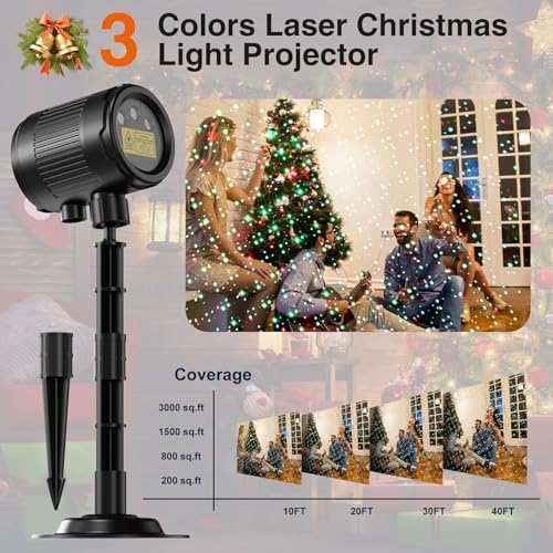 Christmas Projector Lights Outdoor, 3 Colors RGB Christmas Light Outdoor with Remote Control, IP65 Waterproof Cold Resistant Christmas Decorations Holiday Projector for Xmas Garden Party Gift - Image 4