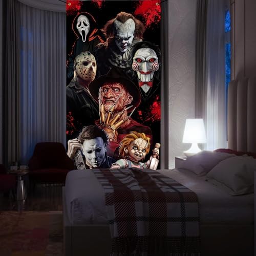 Halloween Scary Door Cover - Classic Horror Movie Character Banner for Party Photo Background - Creepy Killer Decorations for Front Door, Indoor Porch Decor - Image 7