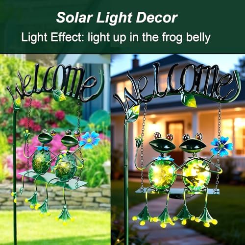 HONGLAND Solar Lights Outdoor Waterproof, Frog Swing Garden Decor, Frog Decorative Stake with Welcome Sign Landscape Patio Yard Gifts for Women Mom (48 inch) - Image 3