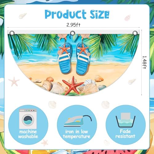 4 Pcs Summer Beach Pleated Fan Flags, Summer Bunting Fan Flag Decoration with Metal Grommet 1.5 x 3 Ft, Half Fan Flag Banner for Indoor Outdoor House Garden Patio Yard Decor - Image 5