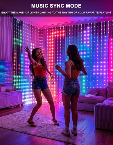 Dazzle Bright Smart Curtain Lights, 400LED 6.6FT x 6.6FT Color Changing Halloween Christmas Lights with Remote & APP, Dynamic DIY Fairy String Lights for Indoor Outdoor Bedroom Decorations - Image 5