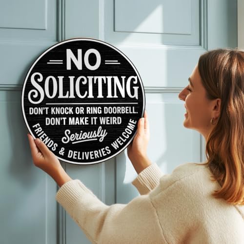 No Soliciting Wood Hanging Sign for House Front Door, Don't Knock or Ring Doorbell House Welcome Sign - Image 2