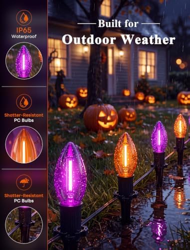 10 Pack Halloween Pathway Lights Outdoor, Orange & Purple LED Stake Lights - Image 4