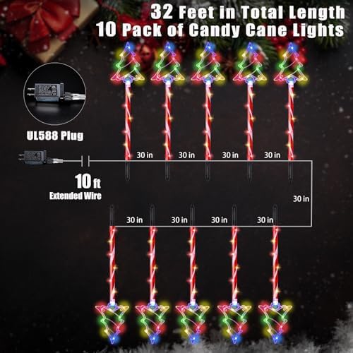 Christmas Pathway Lights Outdoor Decorations 27inch with Stake, 6/18H Timer 8 Modes LED Candy Cane Pathway Lights Outdoor, 32 FT Colorful Xmas Decorations for Walkway Yard Decor 10 Pack - Image 4