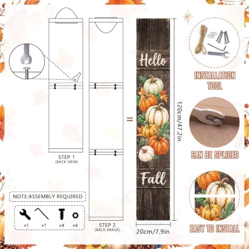 Fall Welcome Porch Sign, Wooden, 47.2", for Front Door, Fall Pumpkin - Image 3