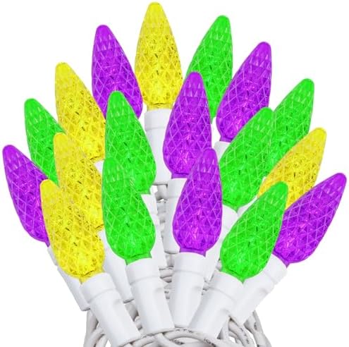 Novelty Lights 24FT 70 LED C6 Mardi Gras String Lights, Yellow & Purple by NoveltyLights-LightExperts