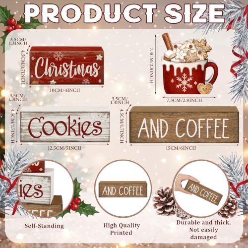 Lineshading 4 Pcs Christmas Coffee Table Decor, Hot Cocoa Wood Block Signs - Image 5
